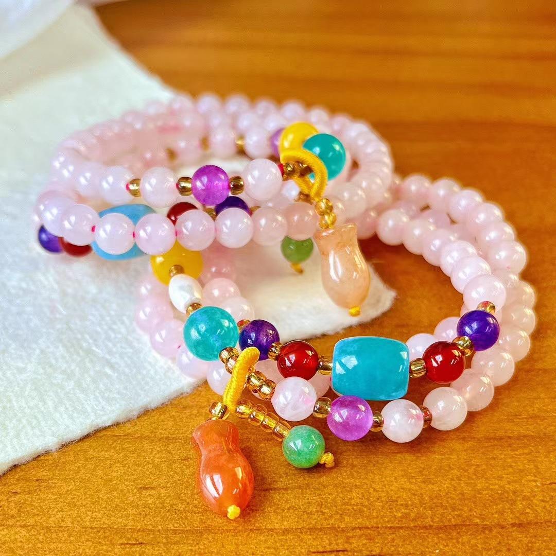 Retro Small Particle Natural Powder Crystal Multi-Circle Bracelet Bracelet.
