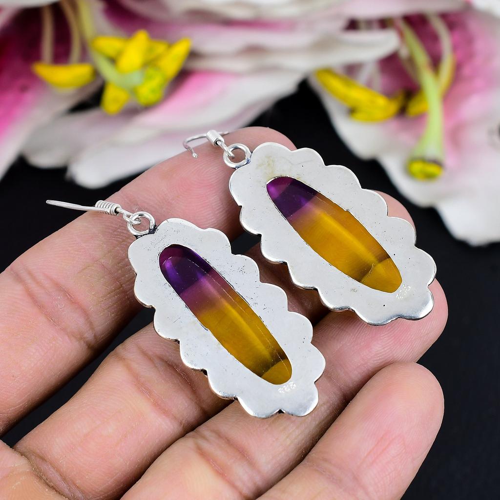 Bi-Color Tourmaline Gemstone 925 Sterling Silver Jewelry Earring 2.44" KG-1786