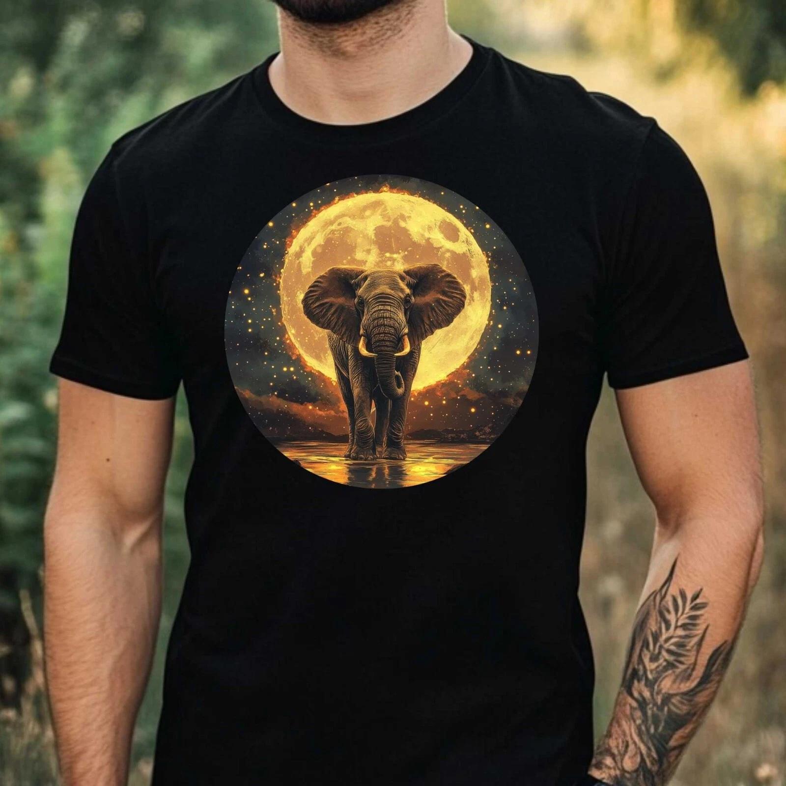 T-Shirt Herren Elefant im Mondlicht Motiv Baumwolle Größe XS bis 5XL L