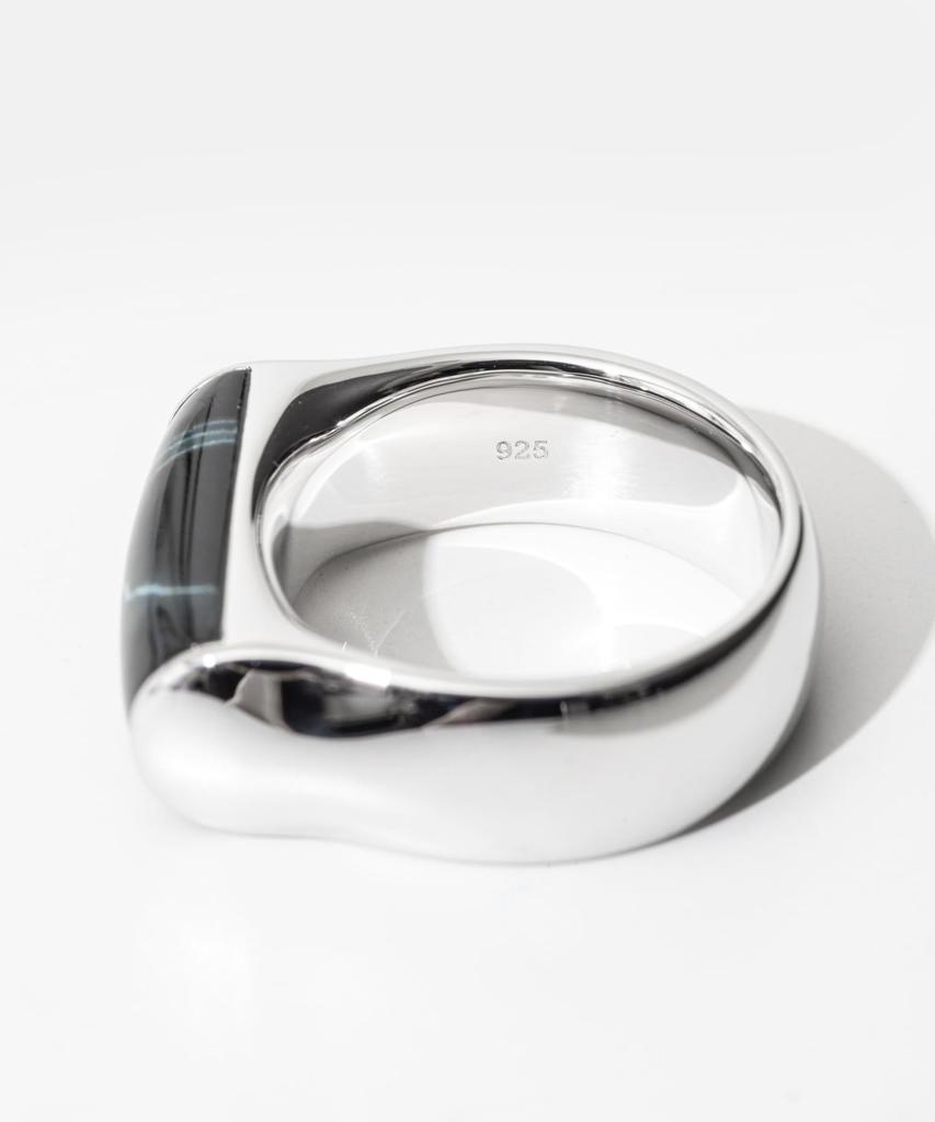 Tom Wood Hawk Eye Crest Ring aus recyceltem Sterlingsilber 925 mit recyceltem weißen Rhodium Blauer Falken-Falke Marke 58 Japanische Größe 18 Plattierung, Auge,