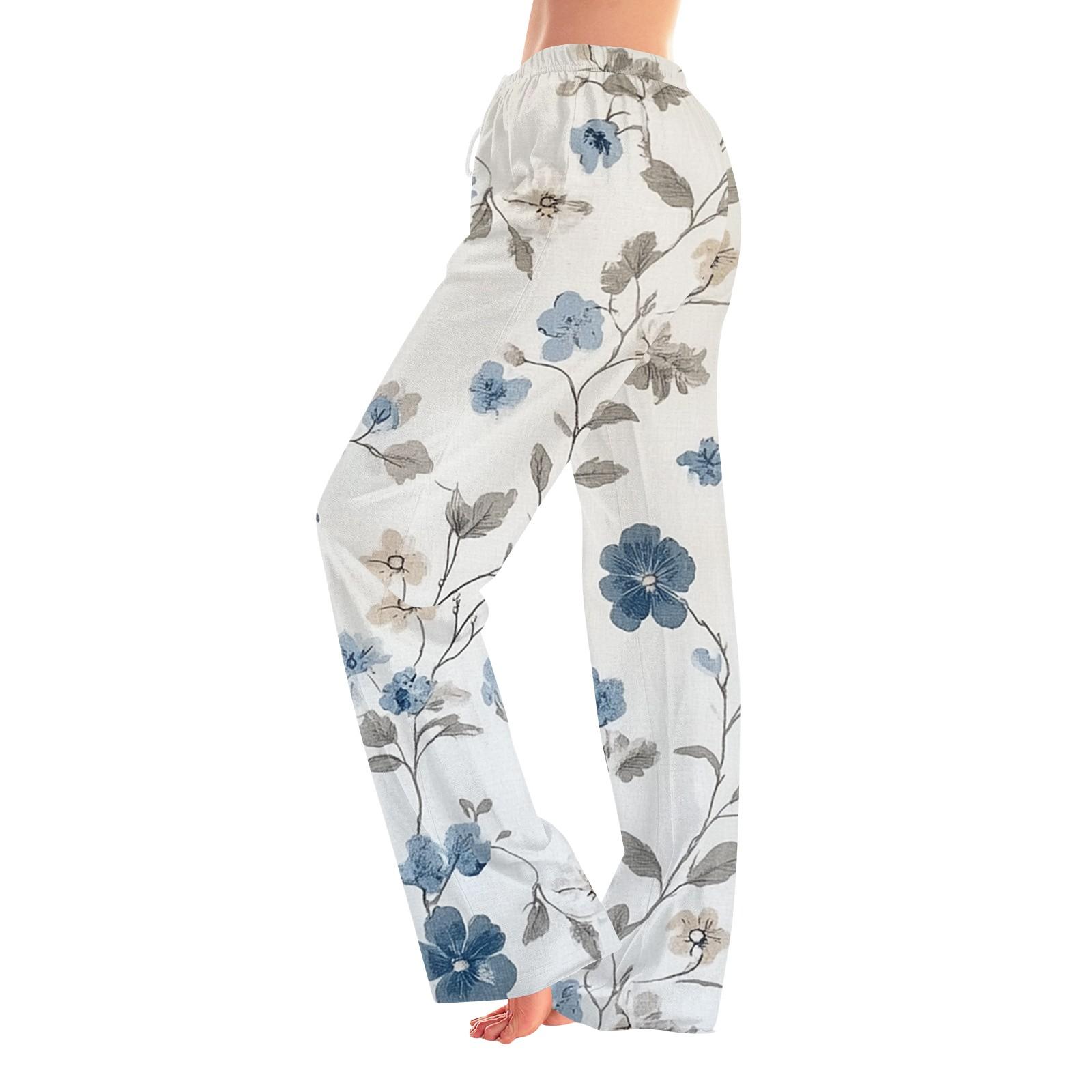 

Женские пижамные штаны, одежда для сна, повседневные брюки с эластичной резинкой на талии, удобные прямые свободные брюки для йоги M циан