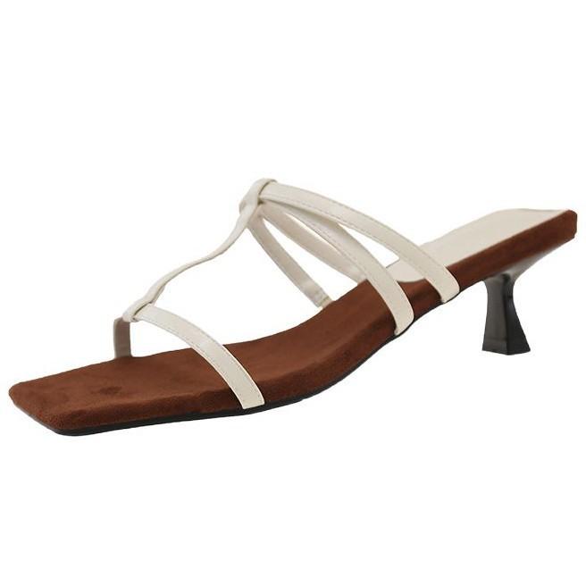 Slippers Female Summer Wear Cool Slippers Female Open Toe Heel Kitten High Heels Square Head Thin Strap Beautiful Word