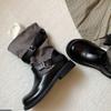 Inner height increase retro color matching belt buckle sleeve stacking boots women's new versatile round head thick heel western cowboy boots