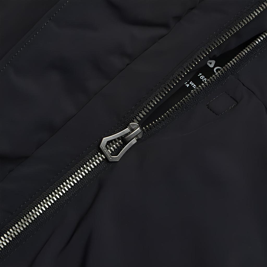 FILA Golf Series Solid Color Simple Mid-Length Hooded Long Sleeve Down Jacket Women Outerwear Deep-Black A11W445916FBK