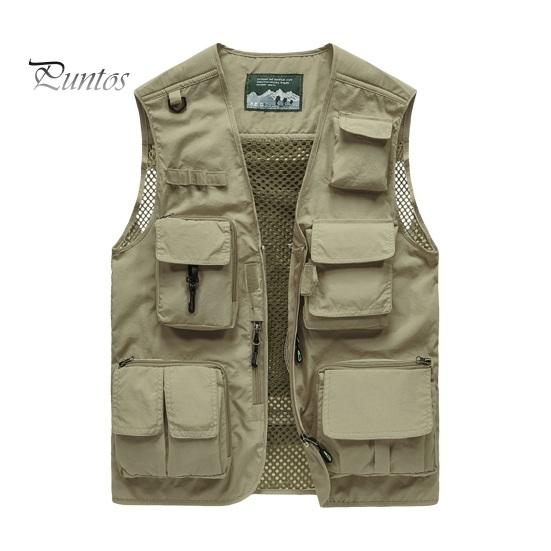 

Мужской уличный жилет с несколькими карманами, однотонный тканевый жилет со съемной спиной для рыбалки и фотографии, с молнией 3XL хаки