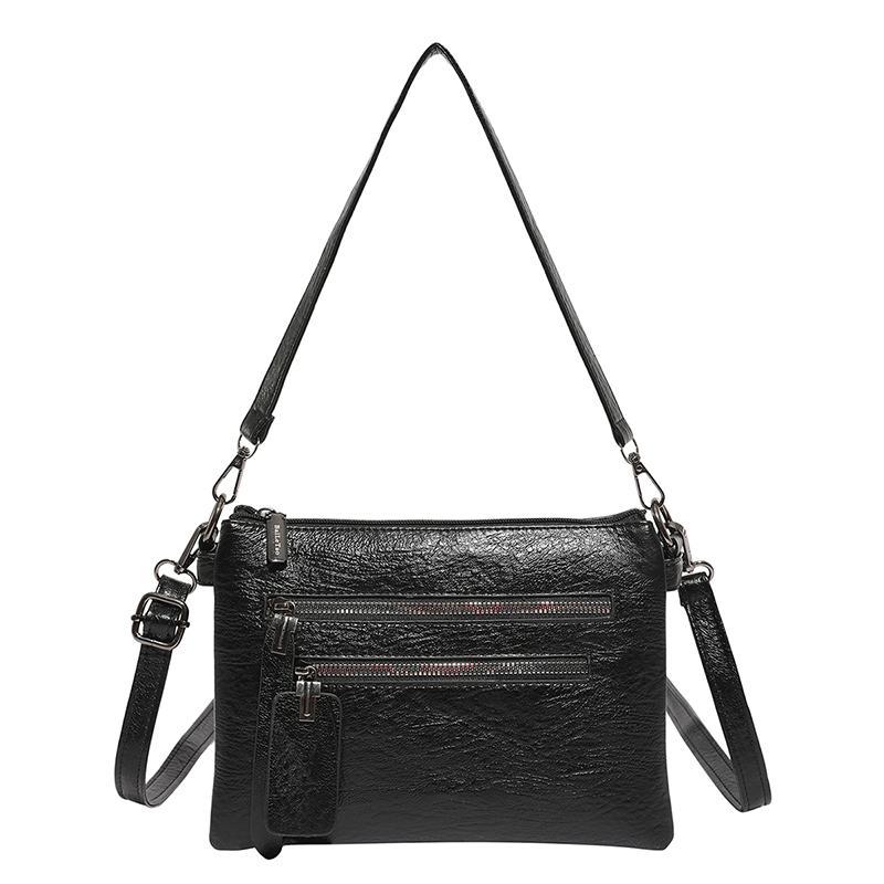 

Женская наплечная сумка многослойная сумка кроссбоди из мягкой кожи сумка для мобильного телефона чёрный