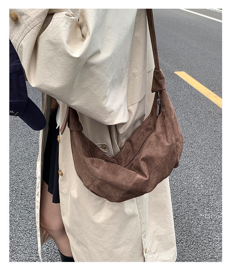 2025 Women's Retro Suede Croissant Crossbody Tote – Autumn/Winter Casual Shoulder Bag