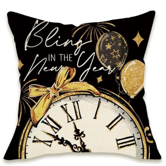 Szczęśliwego Nowego Roku Poszewka na Poduszkę Fajerwerki Szampan Zegar Seria Sofa Dekoracja Sypialni Lniana Poszewka na Poduszkę