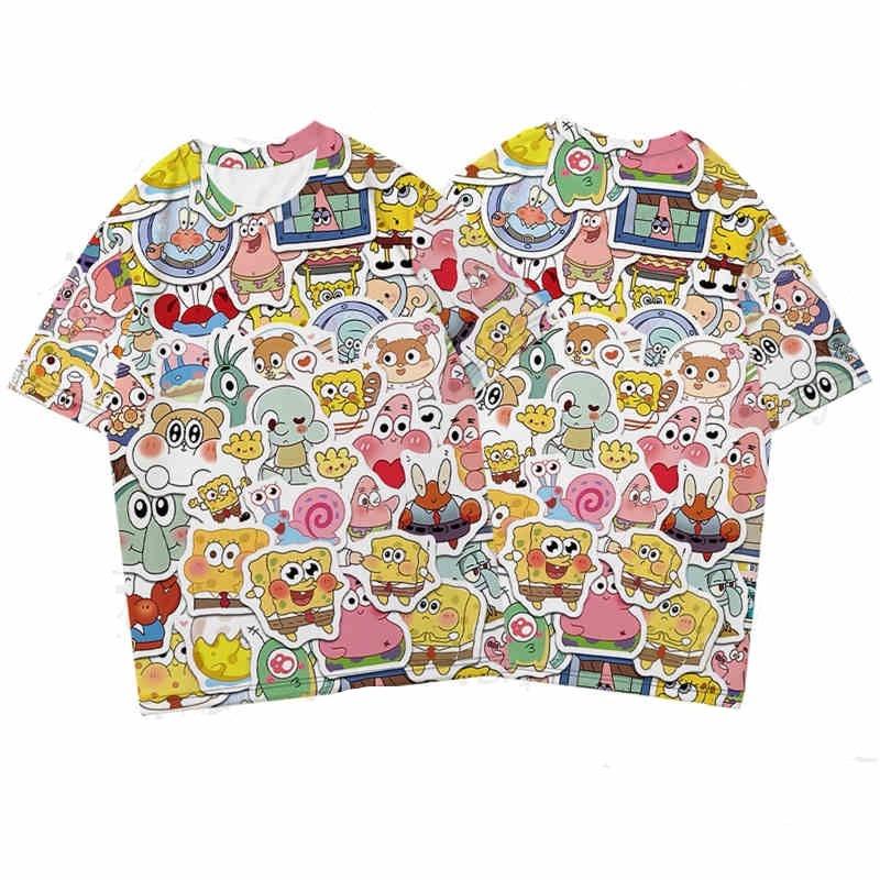 

Potdemiel Summer Cute SpongeBob Cartoon Print Youth Harajuku Casual T-Shirt 2025 Street Trend Versatile Men s Round Neck Shirt XXS