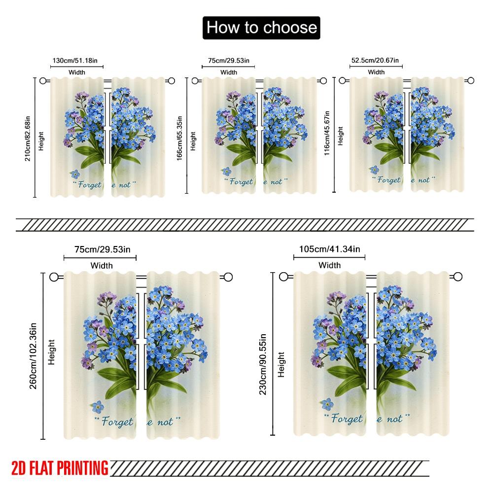 2 Stück 2D Flachdruck Vorhänge Vergissmeinnicht Bouquet Stoff Ohne Strom Weihnachtsdekorationen Verwendung für Tür Wand Hof