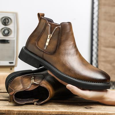 British Style Classcis Man Chelsea Boots Genuine Leather Casual Short Boots Brand Stylish Business Shoe Comfy Antiskid High Top