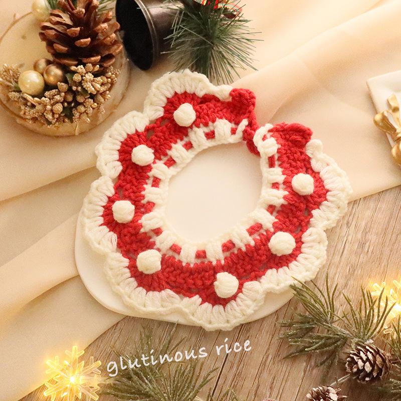 Christmas Knitted Yarn Pet Scarf Collar XS-L Size Festive Neck Decor