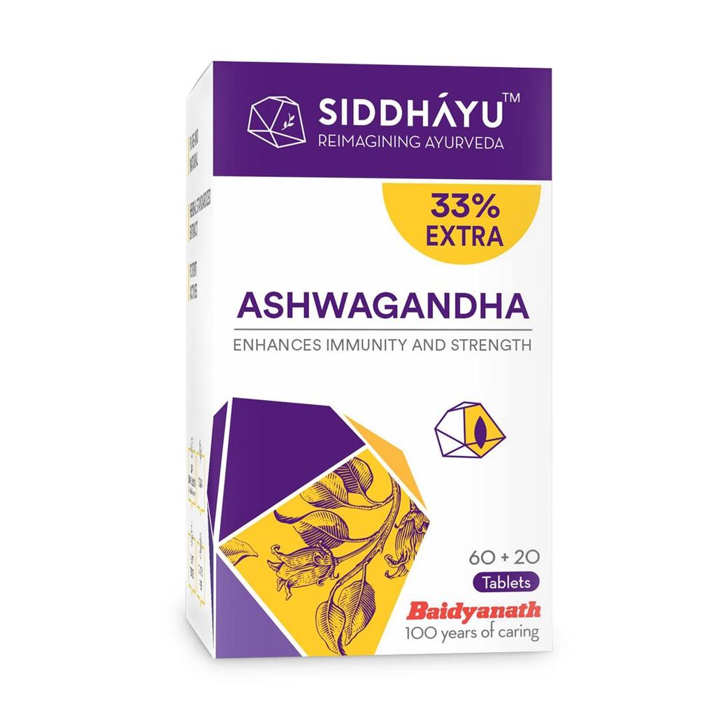 Siddhayu Ashwagandha  60 + 20 Tablets X Pack of 2 | Natural Immunity Booster for Strength, Energy and Mind-Body Rejuvenation
