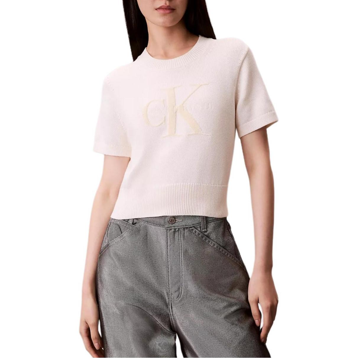 Calvin Klein Женский повседневный удобный свитер с круглым вырезом и короткими рукавами 44E306G-YBH S