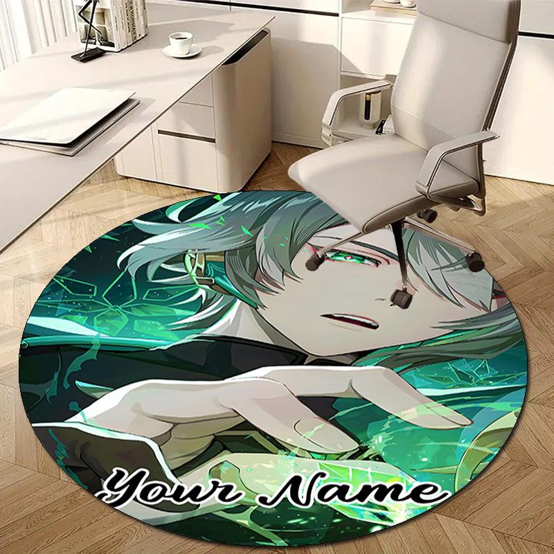 Personalized Genshin Impact Round Chair Office Rug - Perfect for Mat, Office Chair & More - Ideal Gift for Birthdays and Holidays