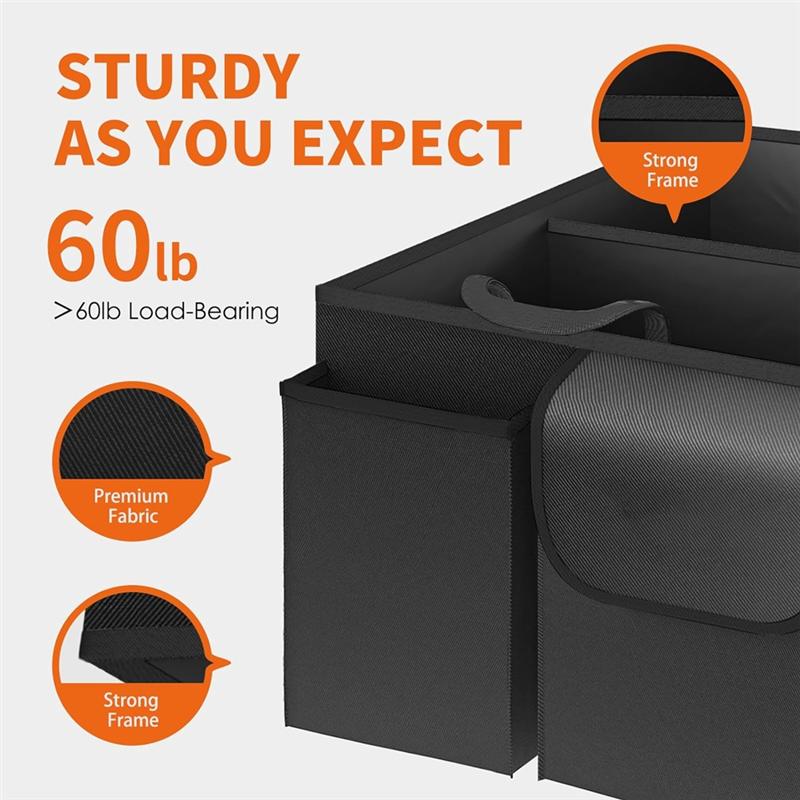 NEW-1 PCS Trunk Organizer For Car Large-Capacity Car Organizer, Foldable Trunk Organizer Polyester For Suvs & Sedans,Gray