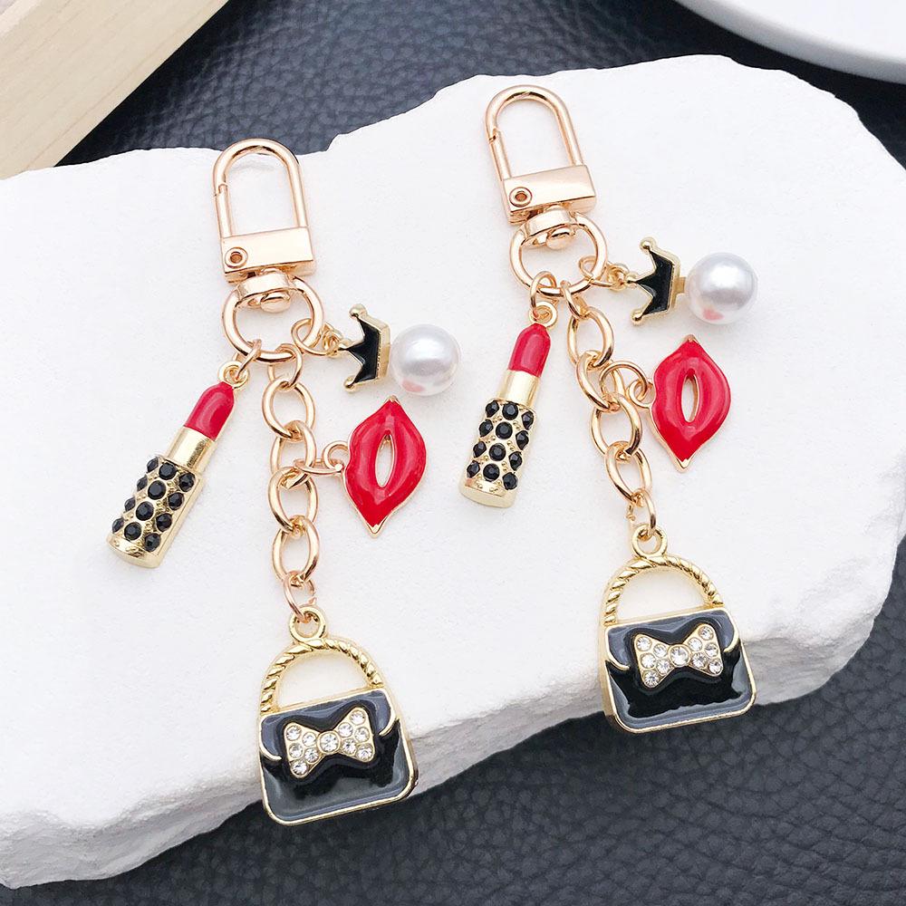 French Style Pearl Coin Purse Bag with Crown Pendant Keychain