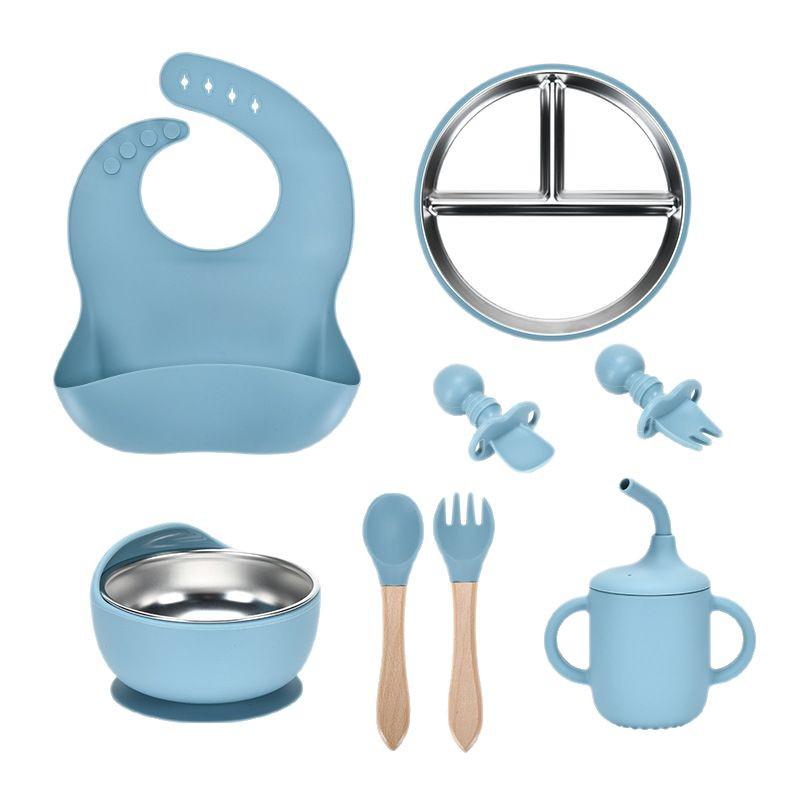 Children's Feeding Tableware Set: Stainless Steel Divided Plate with Food-Grade Silicone Suction Bowl and Spoon