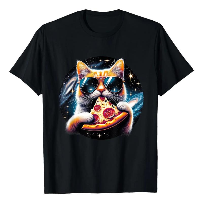 Camiseta Engra?ada De Gato Comendo Pizza No Espa?o Kitty Gal S