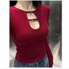 2025 Autumn/Winter Women's Hollowed-Out Brushed Long Sleeve Base Layer Top - Sexy, Slimming, Flattering Fit