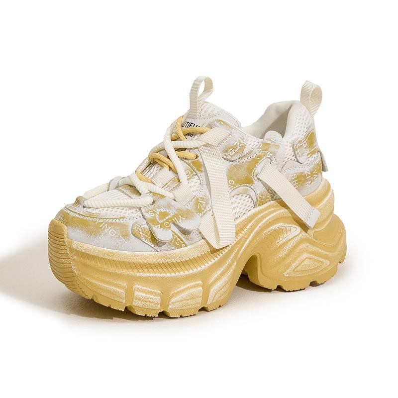 

Women s Shoes Summer Thick Soled Sneakers Ladies Breathable Vulcanized Shoes 10CM Heels Outdoor Leisure Skateboard Shoes 39 жёлтый