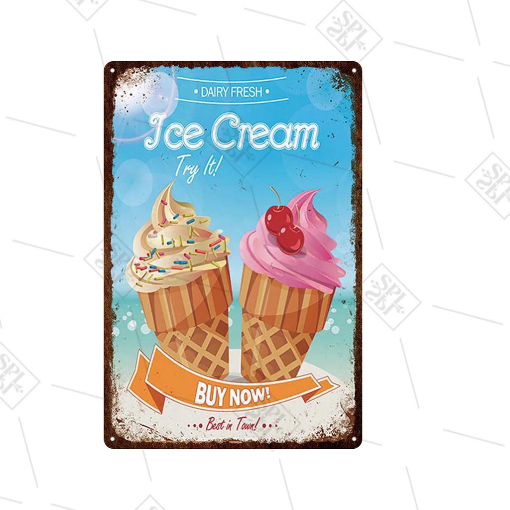 Juice Cold Drink Shop Signboard Wall Decoration Metal Poster Painting xcm Metal Logo Vintage Tin Plate Ice Cream Plaque