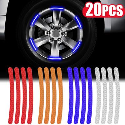 40/20pcs Car Wheel Tire Hub Reflective Strips Car Motor Tyre High Reflective Night Warning Safety Driving Reflector Sticker