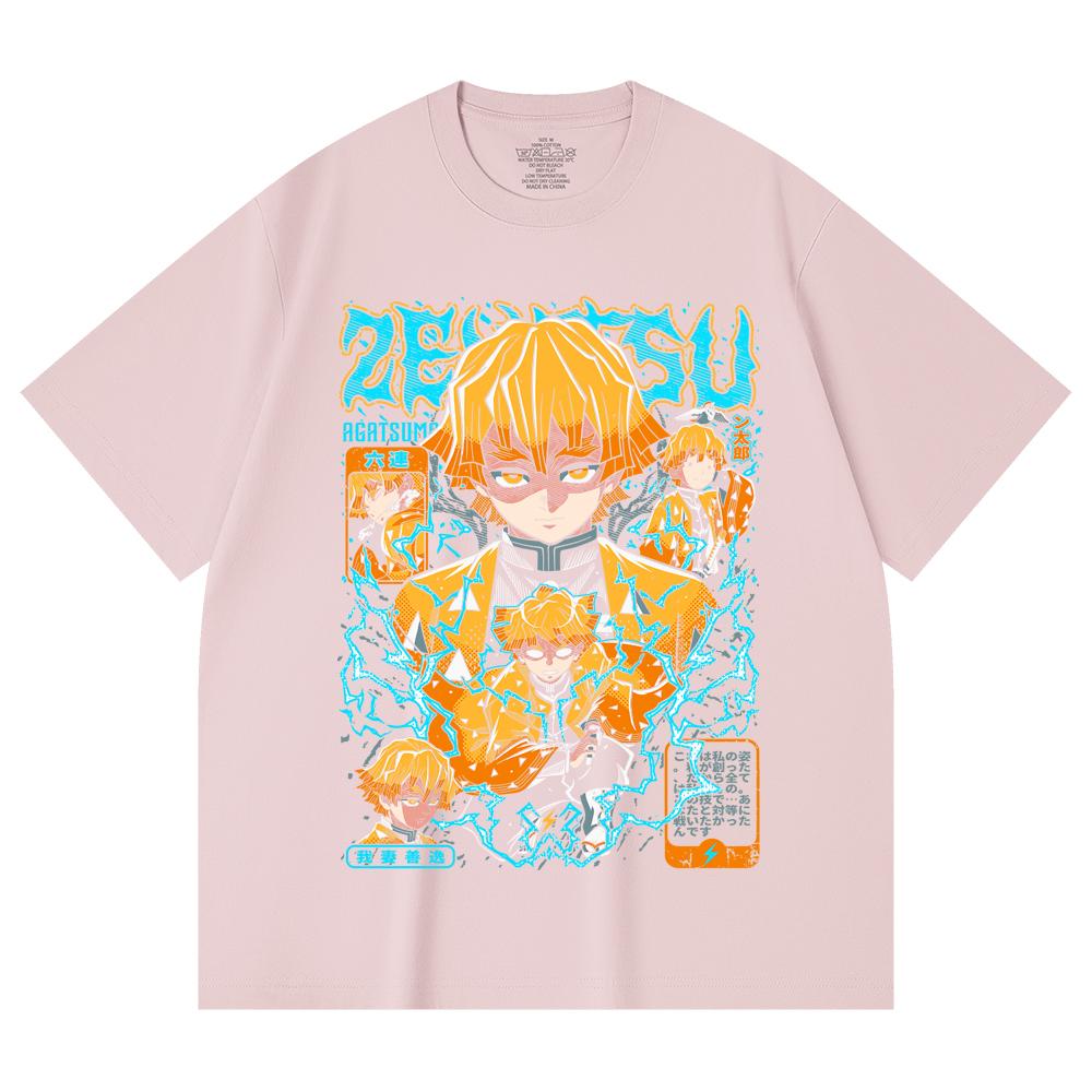 230 Gsm 100% Cotton Demon Slayer V100 Zenitsu Print Unisex Heavy Cotton T Shirt
