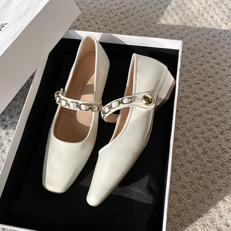 French Mary Jane Shoes Women's 2025 New Popular Spring and Summer with Skirt One-word Belt Low-heeled Single Shoes Light-mouth Small Leather Shoes