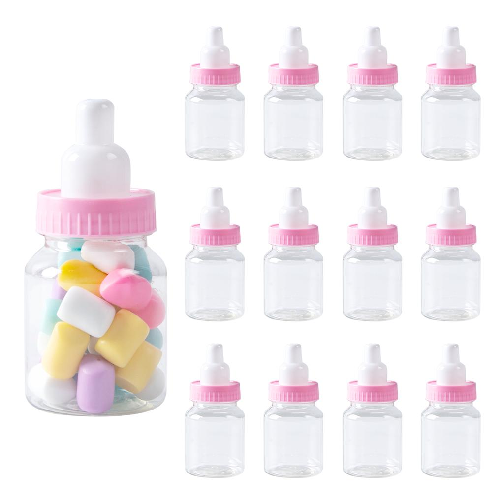 12Pcs Baby Bottle Blue Pink White Plastic Candy Bottle Baby Shower Gift Box Decorations Boys Girls Gender Reveal Party Favors