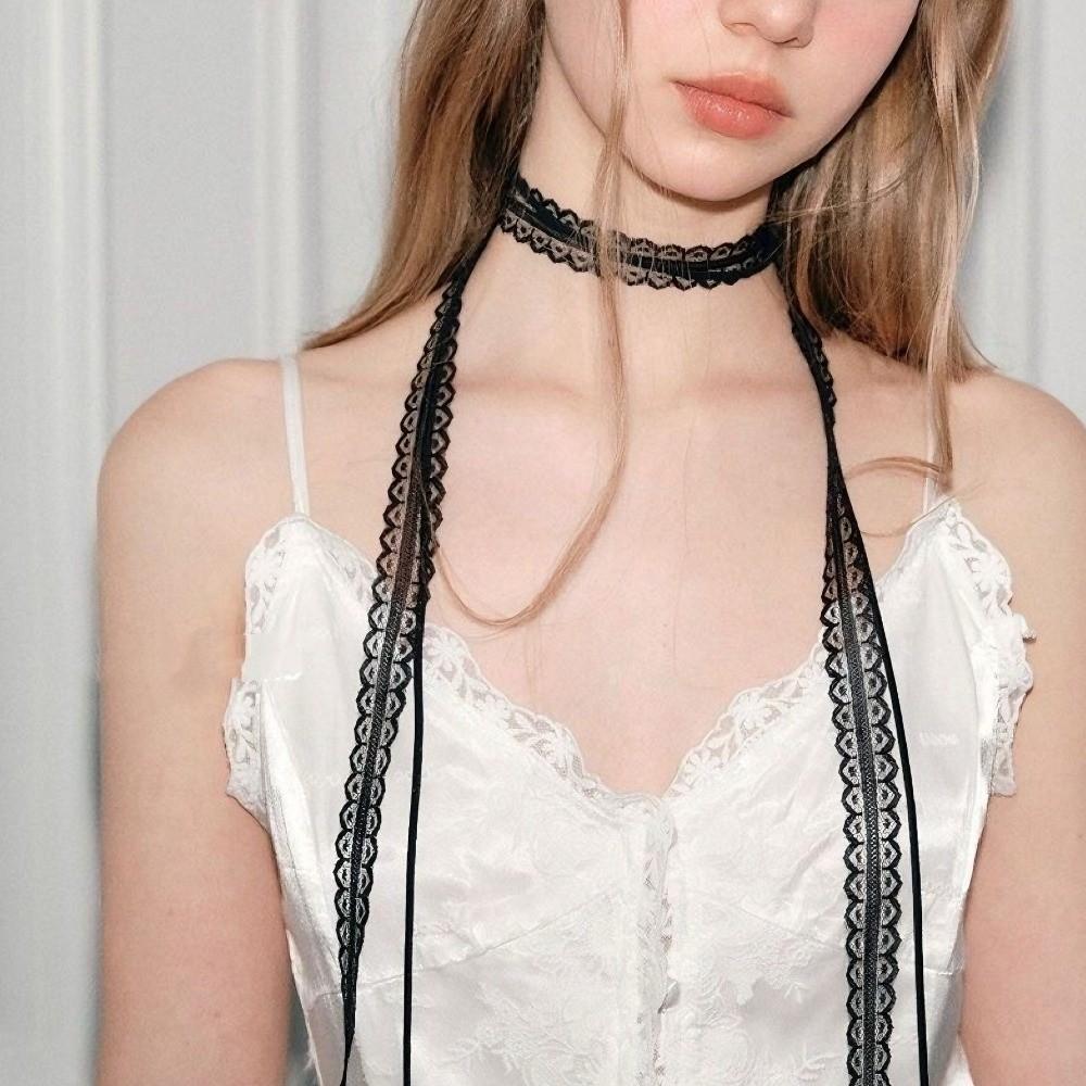 Flower Pattern Lace Clavicle Scarf Sweet Clavicle Chain Ribbon Choker Necklace  Wedding Party