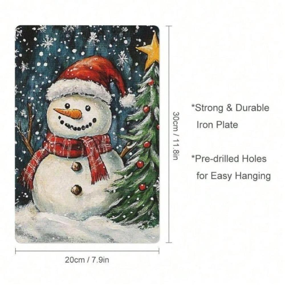 Vintage Snowman Christmas Tree Tin Metal Sign 12x8 Inch Holiday Wall Decor