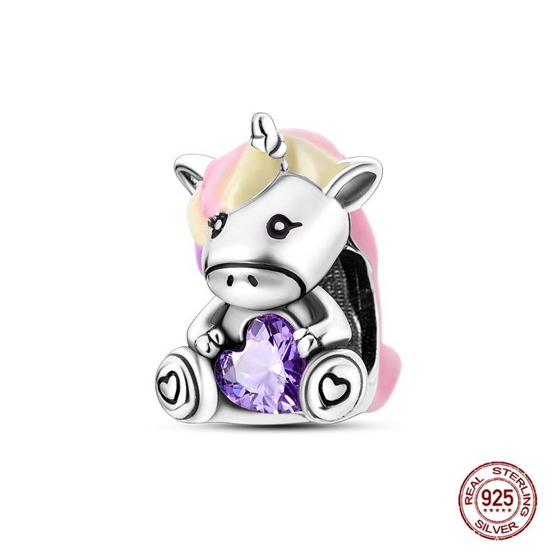 Copper Purple Series Pony Bear Butterfly Shape Charm Beads For 3Mm Original Bracelet Diy Women Jewelry Gift