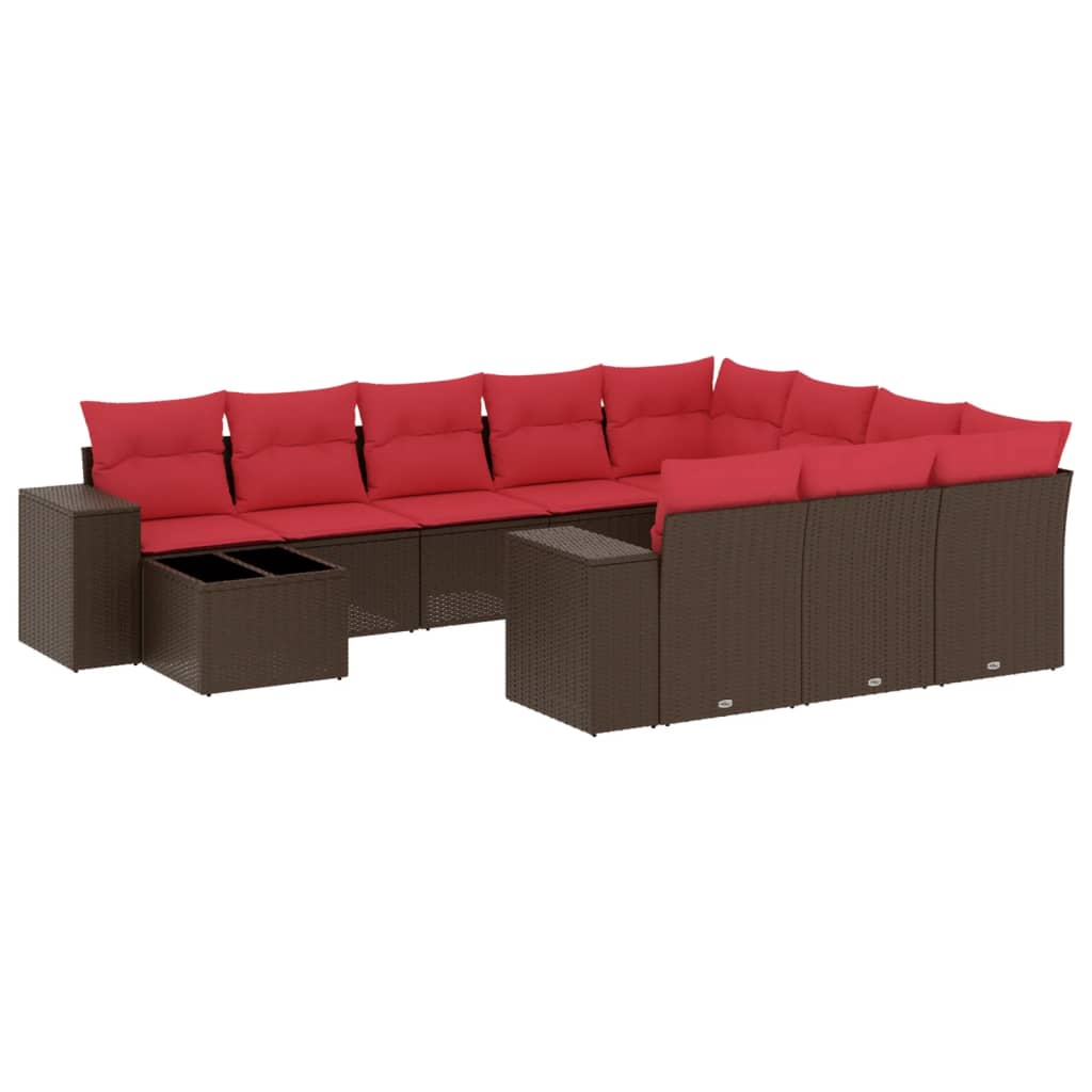 11 Piece Garden Sofa Set with Cushions Brown Poly Rattan
