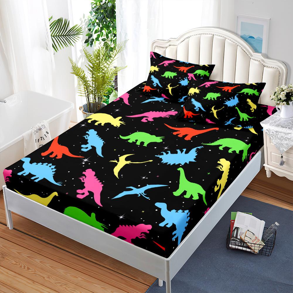 Three-Piece Mattress, Mattress Cover, Cartoon Dinosaur Dust Mattress, Protective Cover, Bed Cover.