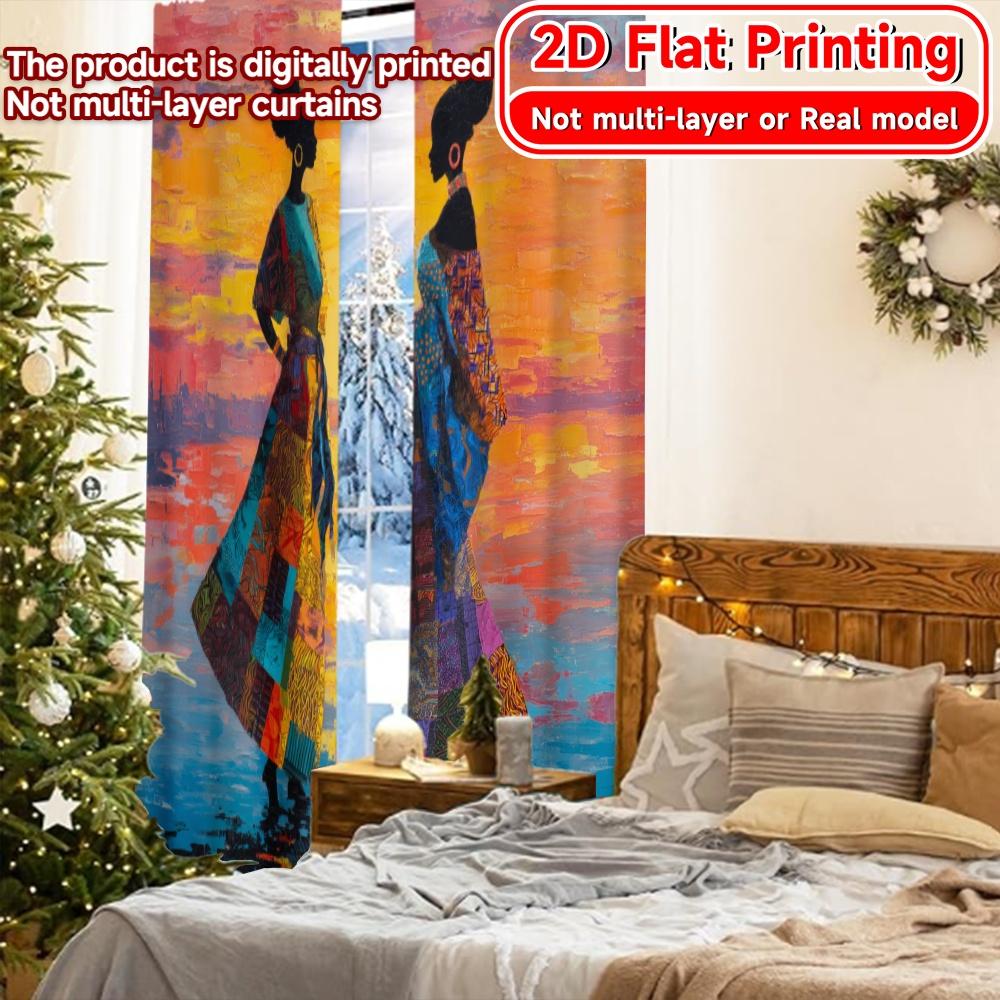 Set Of 2 Flat Printing African Twilight Pattern Chic Curtains Polyester Holiday Ldeal Living Room Bedroom Curtain Ideal For Area