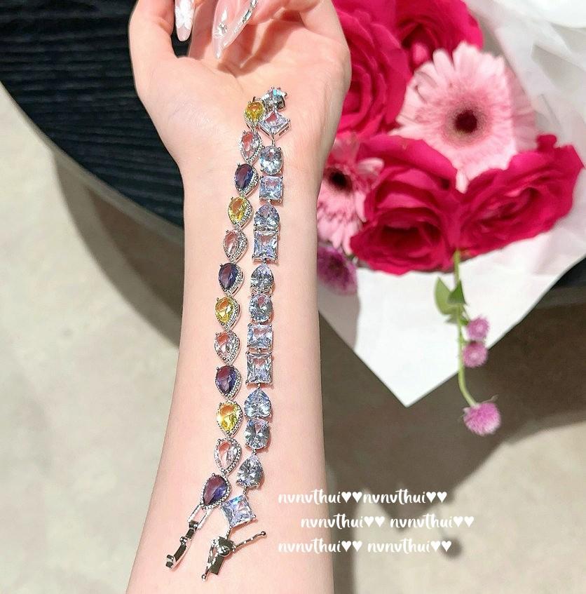 Music Note Dew Drop Sugar Cube Gem Bracelet, Rich Woman'S Happiness, Plated 18K Gold Rainbow Gem Water Drop Bracelet