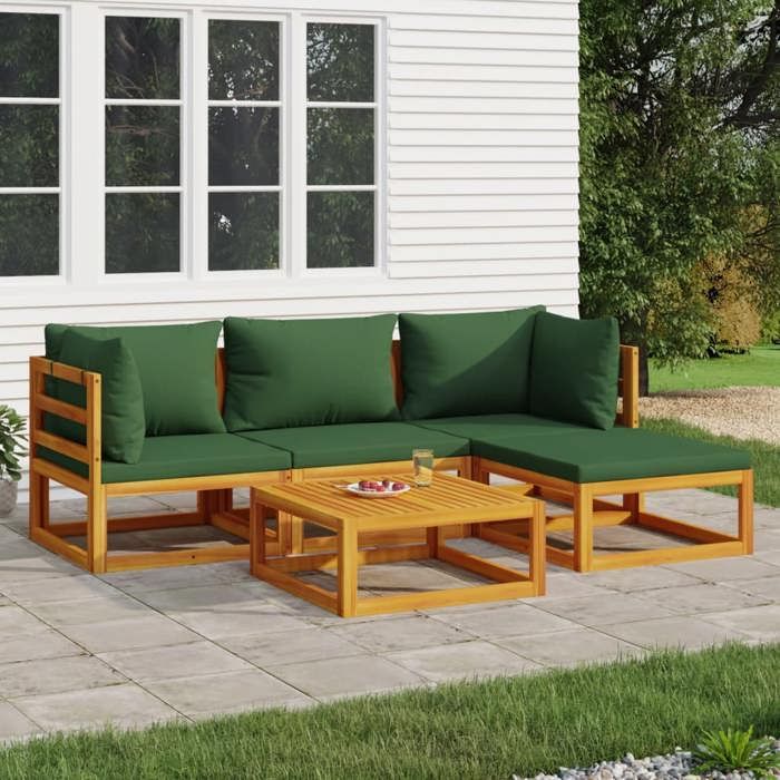 VidaXL Salon de Jardin avec Coussins 5 pcs, Canapés avec Dossier, Ensemble de Meubles avec Table Basse Patio Terrasse, 3155310