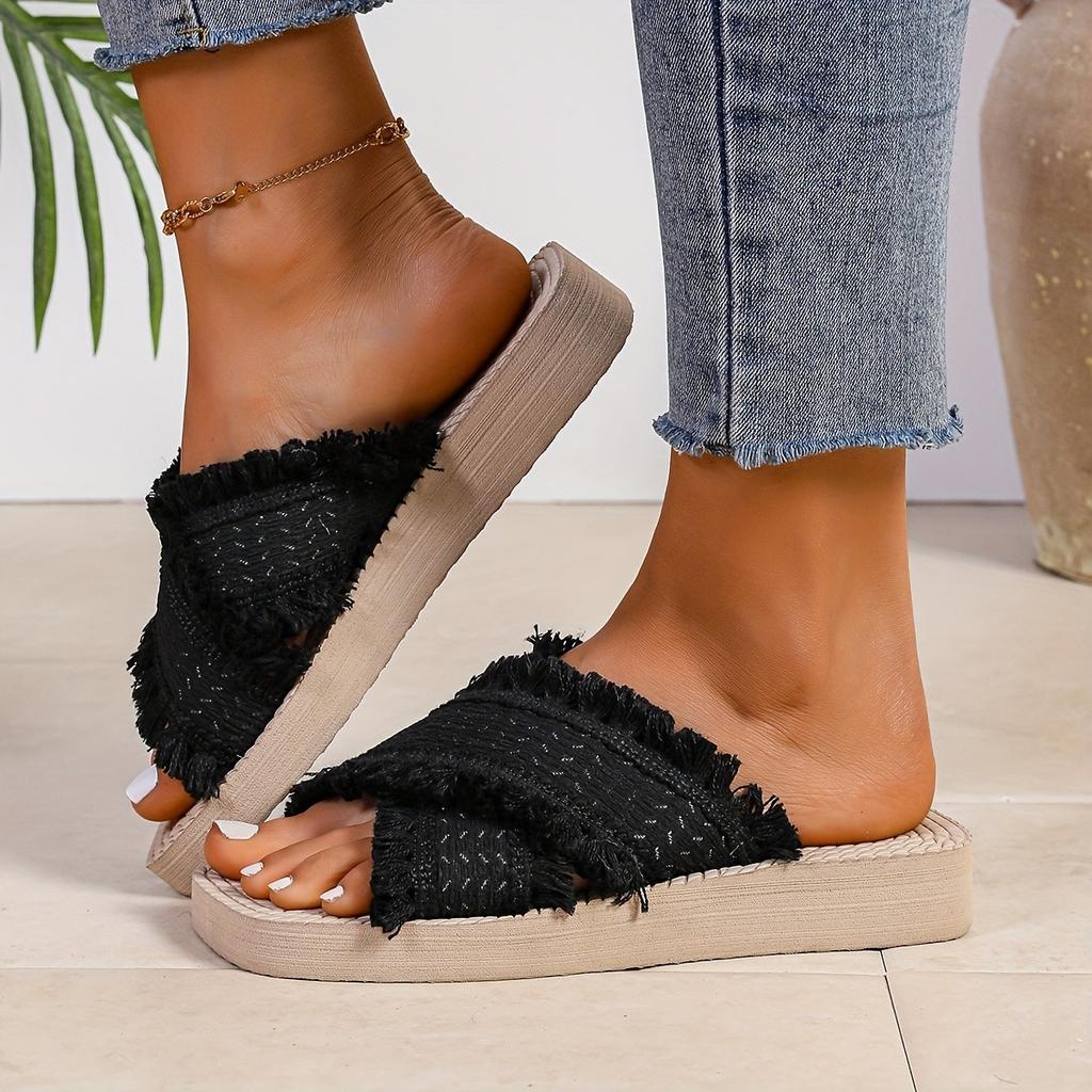 Nowe sandały damskie z off-white sznurowadłami z frędzlami i krzyżującymi się paskami, fajny styl wakacyjny na plażę, modne sandały