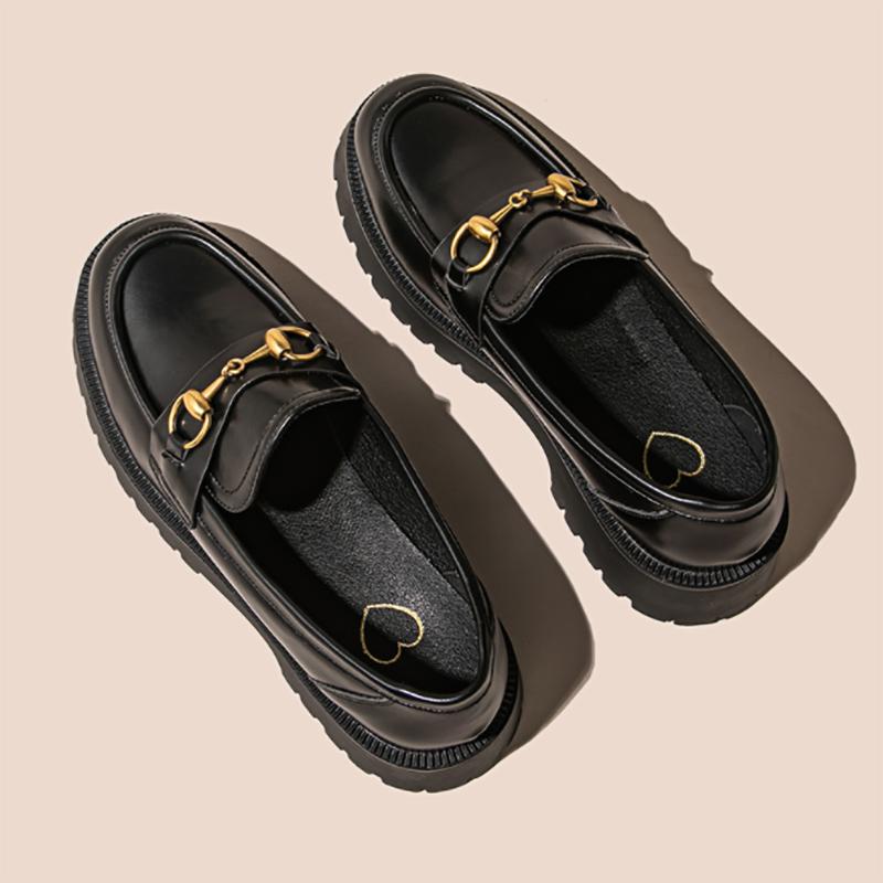 

Лоферы Horsebit, туфли на платформе на толстом каблуке, маленькие кожаные туфли в британском стиле, женская обувь на толстом каблуке на платформе, Jk Shoes 34 чёрный