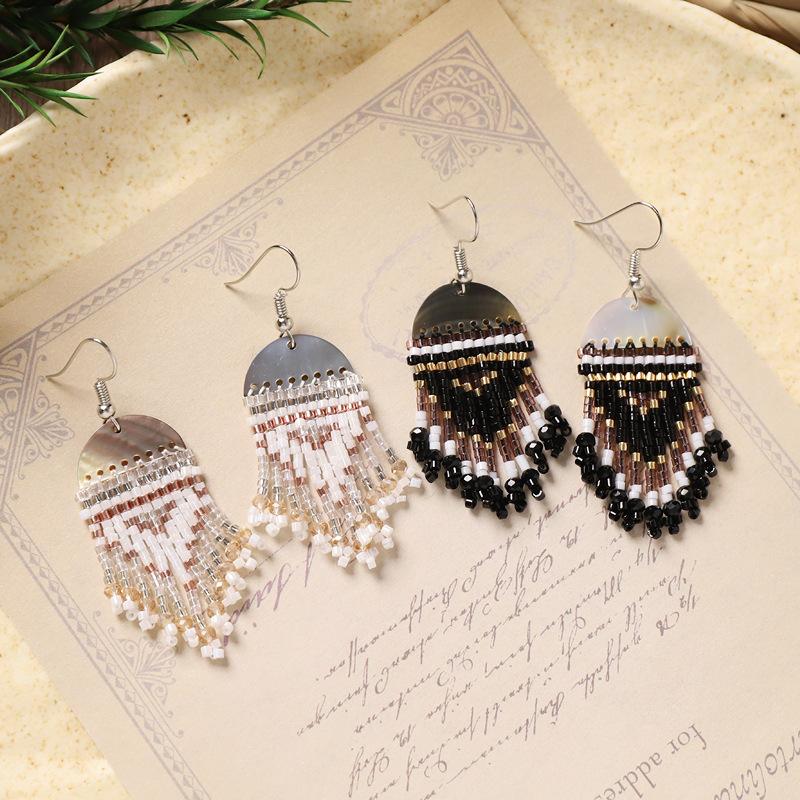 Niche design handmade shell rice bead earrings retro high-end bohemian women's ear jewelry