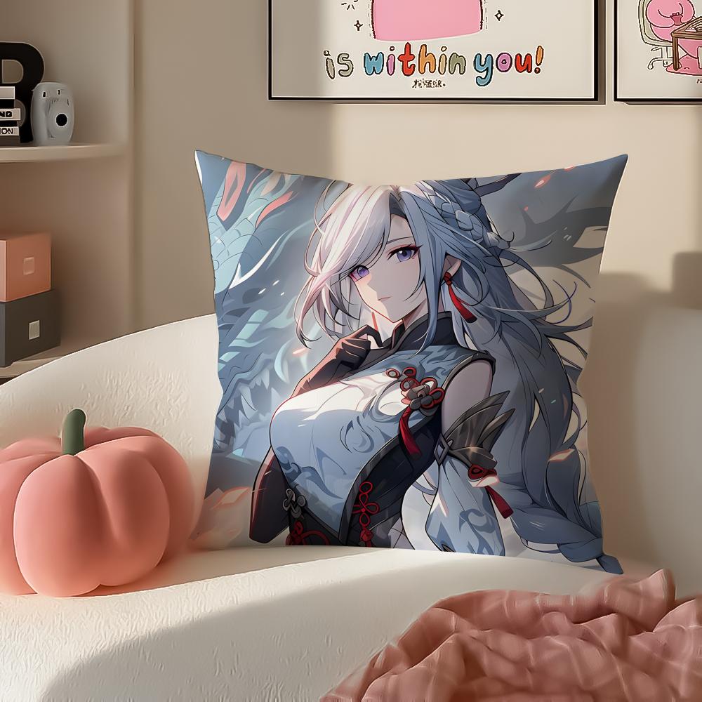 Game Genshin ShenHe Cushion Cover Pillowcase Short Plush Invisible zipper Room Sofa Cushion Cover