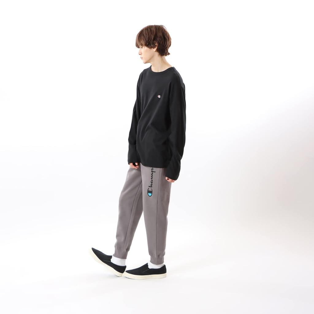 Champion Basic Long Sleeve Crew Embroidered Men's T-Shirt, Neck, 100% Cotton, One-Point Logo, Black, C3-P401Z