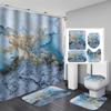 4-Pack Marble Shower Curtain, 3D Fabric Bathroom Curtain With Hooks, Flannel Toilet Seat, Non-Slip Rug