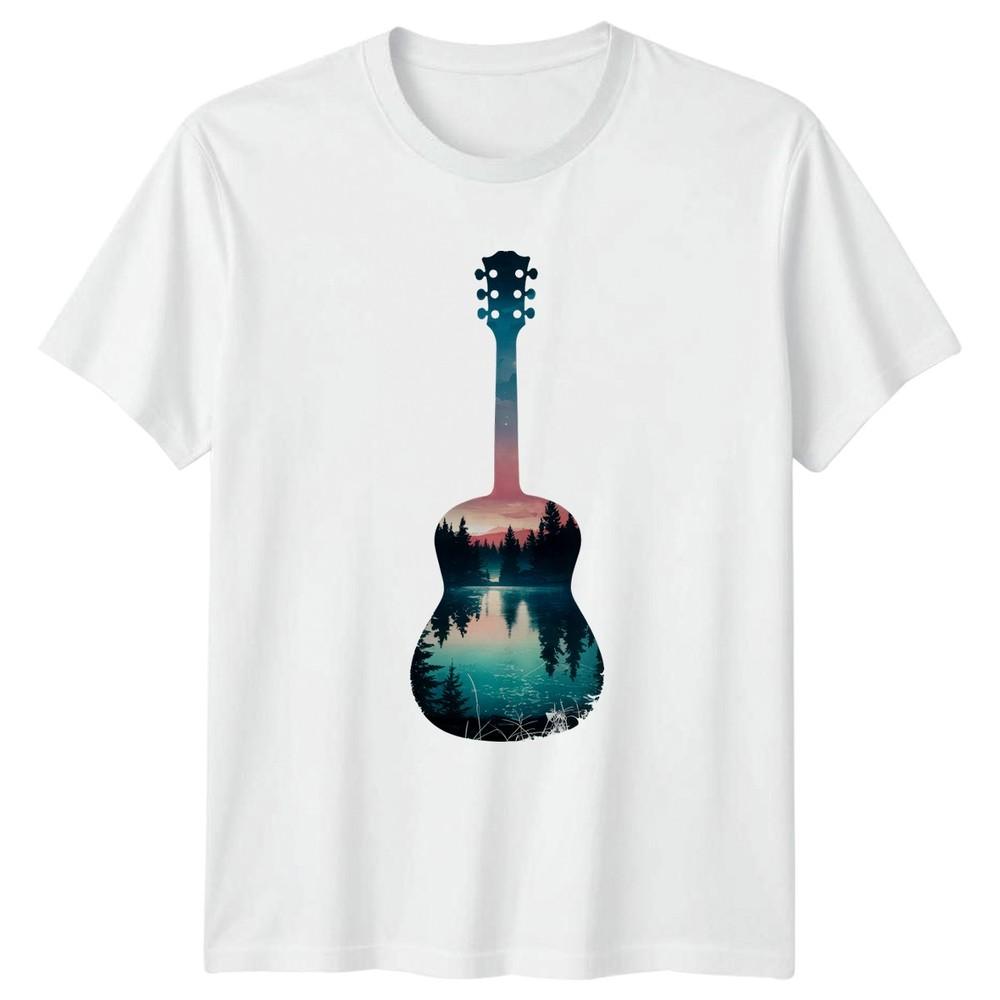 Nature Landscape Guitar Art TShirt Forest Lake Music Nature Birthday Gift S