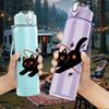 1PC Black Cat Planet Star Pattern 750ml Color Plastic Sports Water Bottle Leakproof Flip Straw Lid Suitable for Sports Office Home Use