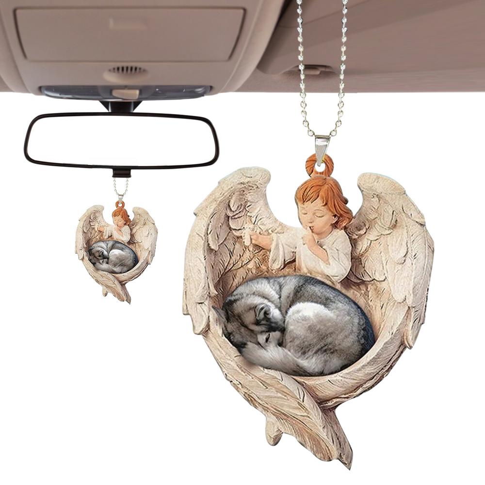 Dog Angel Ornament Angel Wing Dog Pendant 2D Acrylic Hang Ornaments For Christmas Tree Backpack Car Rearview Mirror Decor