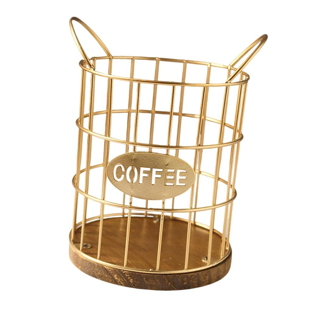 Coffee Pod Holder Coffee Pod Storage Basket Multifunctional Accessory , Golden for Coffee Lover Rustic Pod Container Wood Base