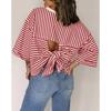 2026 New Women's Round Neck Striped Back Tie Bow Pullover Knitted Top