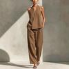 Women's Two Piece Set, Sleeveless V Neck Vest Top And Wide Leg Pants Matching Sets, Casual Business Office Work Outfits